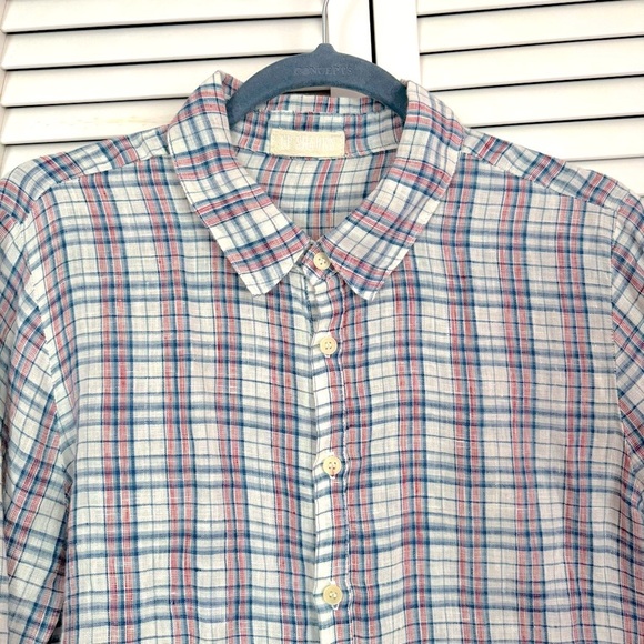 CP SHADES Men’s Linen Double Gauze Button Down Plaid Shirt Size Medium - Picture 3 of 7